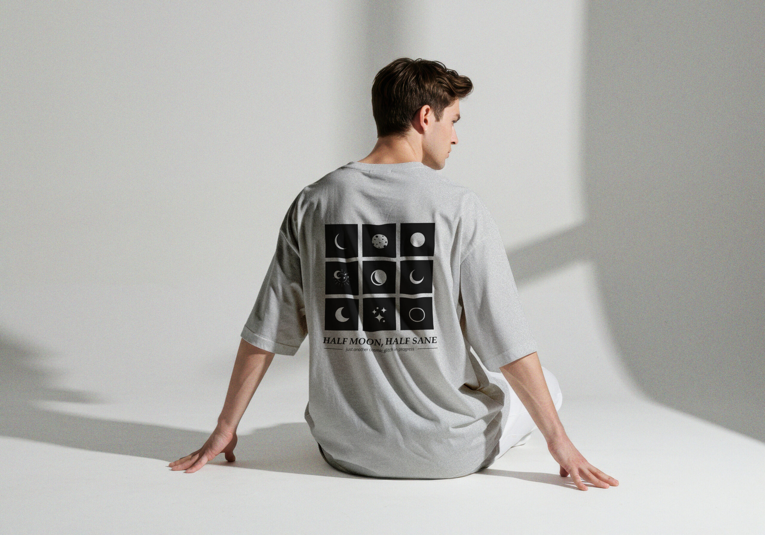 grey 2 Half Moon, Half Sane Tee - Two-Tone Grey - Image 1